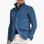 Deep Blue 2 Men's Ribbed Knit Button Cardigan — Dexter Relaxed Stand-Collar Layering