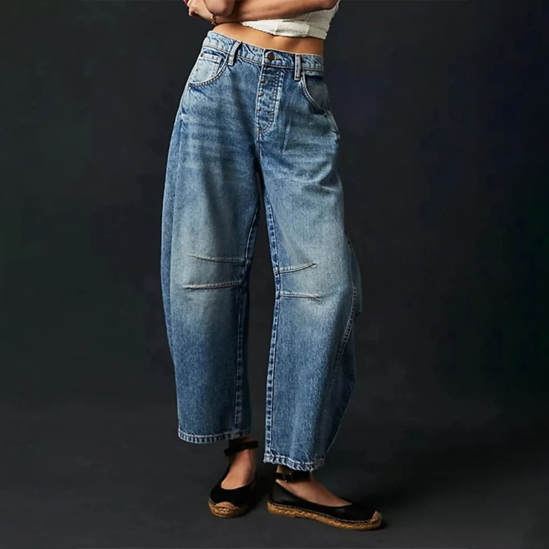 Blue Women's High-Waist Barrel Leg Jeans — Gloria Everyday Relaxed Ankle-Length