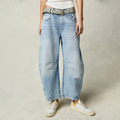 Light Blue Blue Women's High-Waist Barrel Leg Jeans — Gloria Everyday Relaxed Ankle-Length