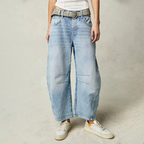 Light Blue Blue Women's High-Waist Barrel Leg Jeans — Gloria Everyday Relaxed Ankle-Length