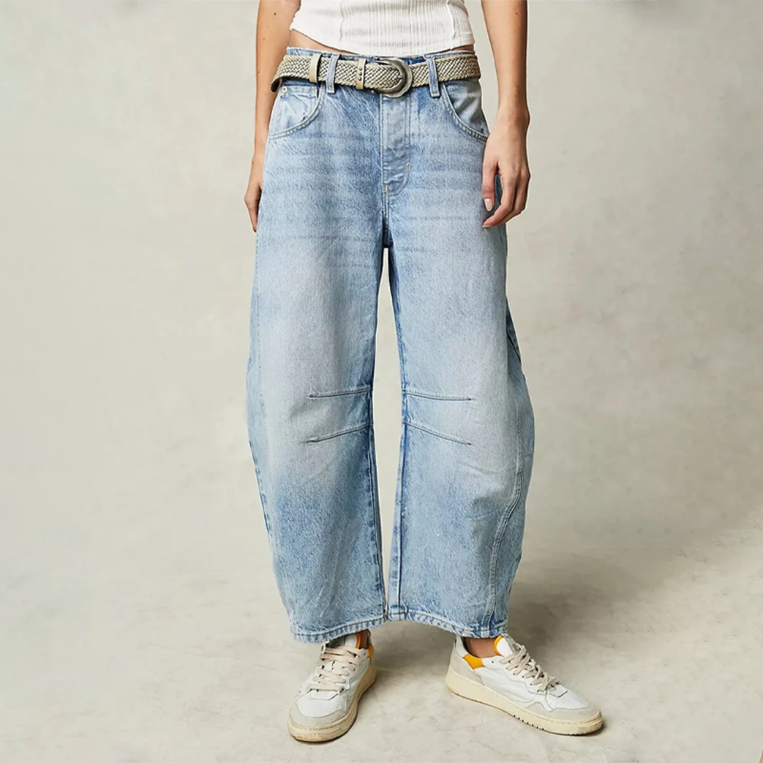 Light Blue Women's High-Waist Barrel Leg Jeans — Gloria Everyday Relaxed Ankle-Length