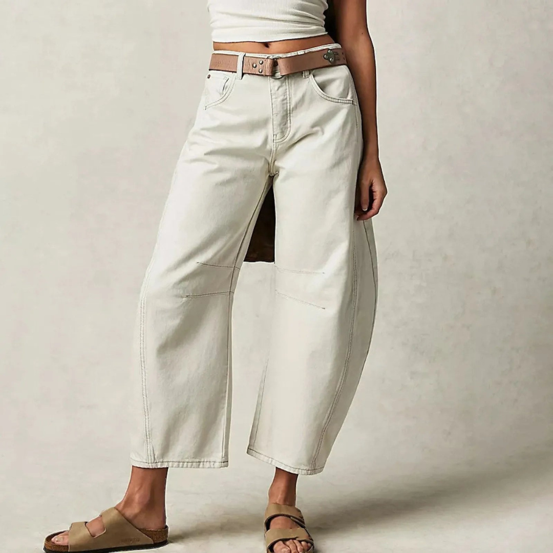 White Women's High-Waist Barrel Leg Jeans — Gloria Everyday Relaxed Ankle-Length