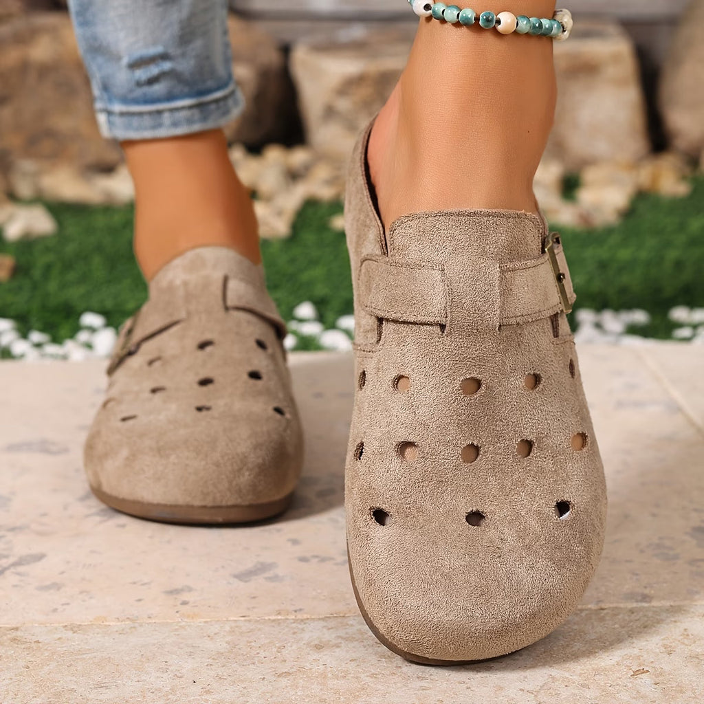 Women's Suede Garden Clogs — Octavia Everyday Buckle Perforated