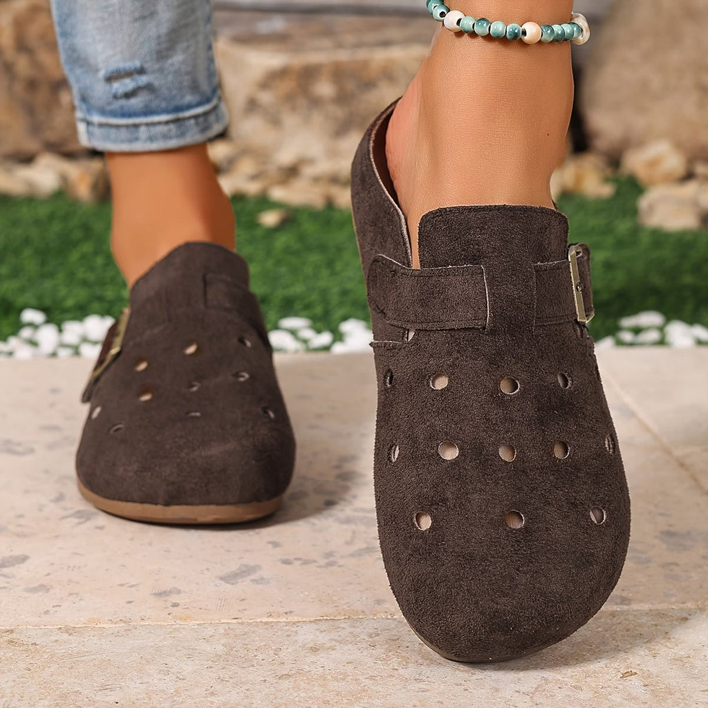 Women's Suede Garden Clogs — Octavia Everyday Buckle Perforated