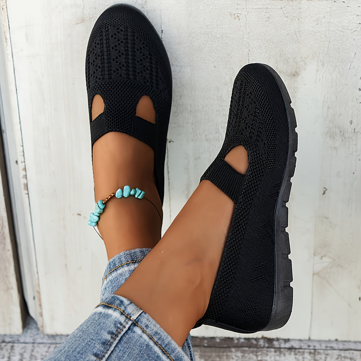 Knit Ballet Flats for Women — Bella Slip-On Cutout Mary Jane