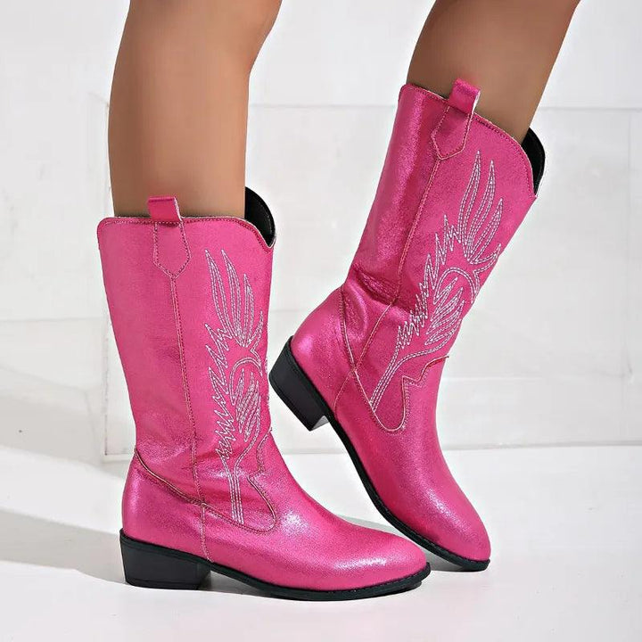 Pink Women's Embroidered Western Boots — Eleanor Everyday Pointed-Toe Pull-On