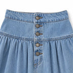Women's Tiered Denim Maxi Skirt — Emma Boho Button-Front High-Waisted