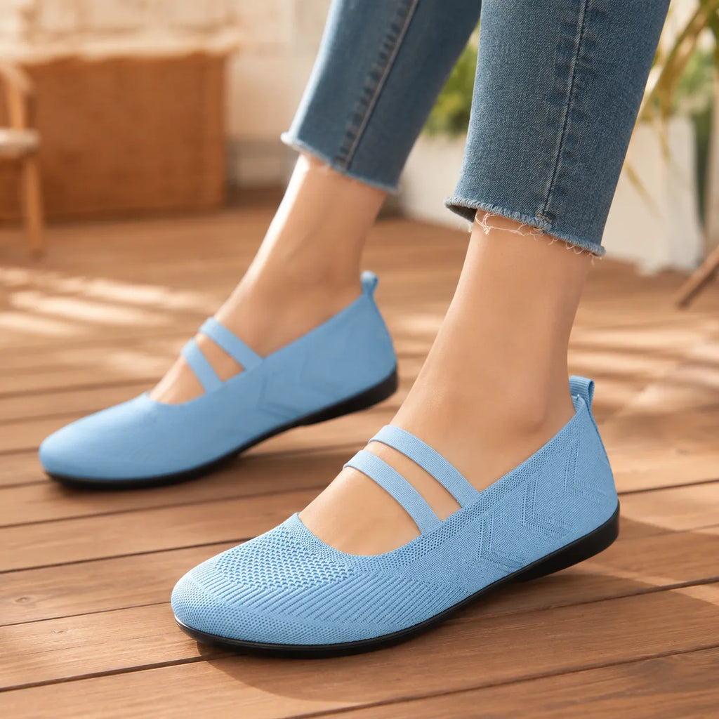 Sky Blue Women's Double-Strap Mary Jane Flats — Livia Everyday Round-Toe Ballet