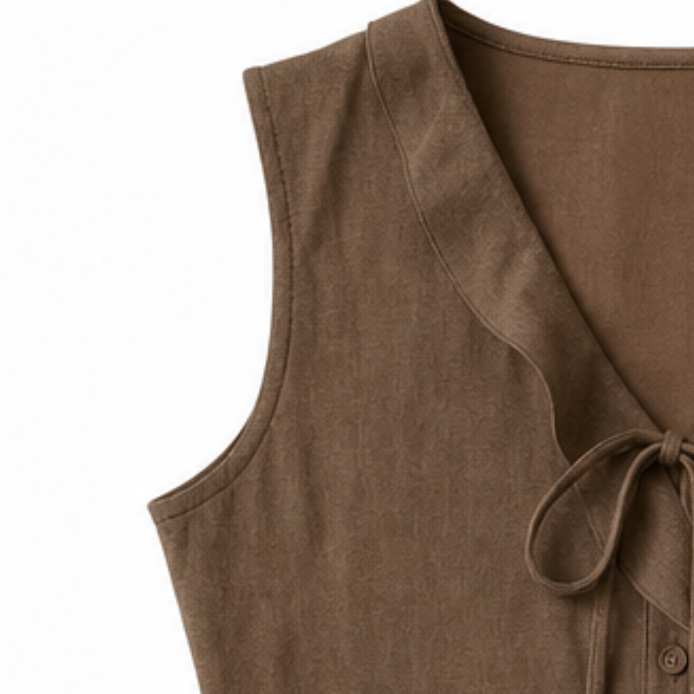 Women's Ruffle V-Neck Blouse — Edith Button-Front Bow-Tie Peplum