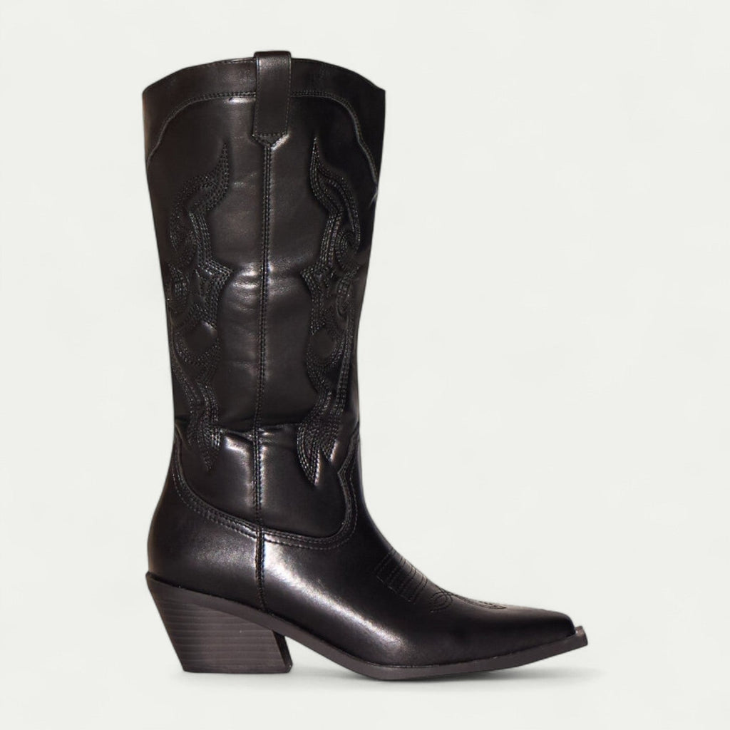 Women's Western Boots — Kira Faux Leather Embroidered Pointed Toe