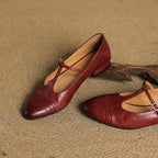 Women's T-Strap Leather Ballet Flats — Ellen Cushioned Buckle Mary Jane