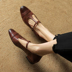 Women's T-Strap Leather Ballet Flats — Ellen Cushioned Buckle Mary Jane