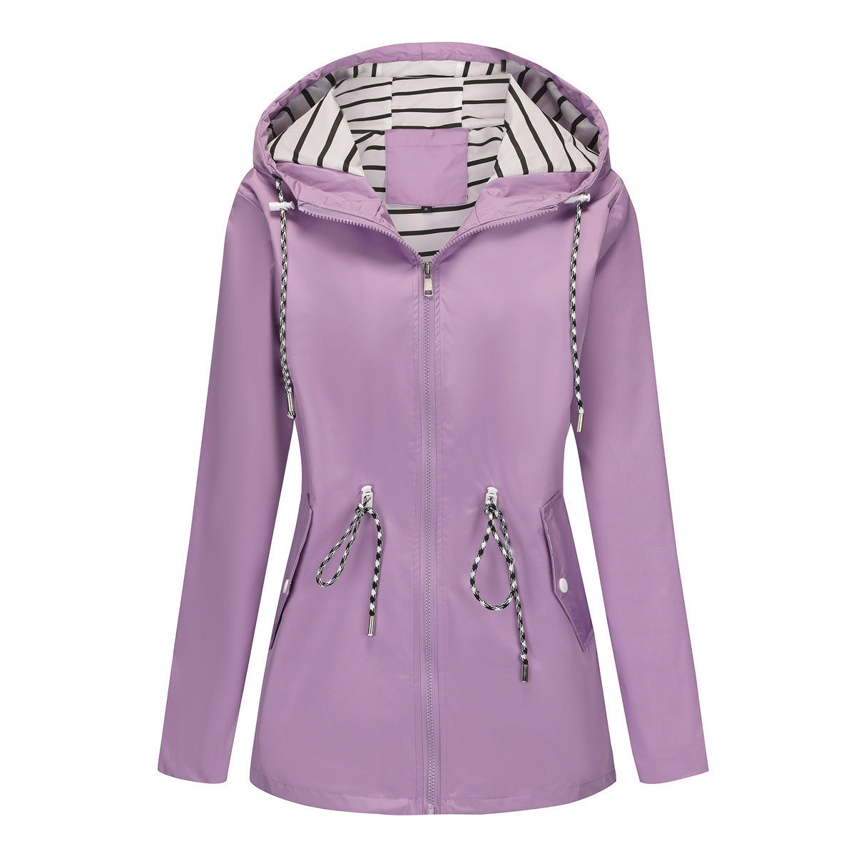 Purple Women's Rain Jacket With Hood — Molly Waterproof Drawstring Zip-Up