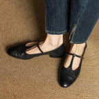 Women's T-Strap Leather Ballet Flats — Ellen Cushioned Buckle Mary Jane