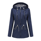 Dark Blue Women's Rain Jacket With Hood