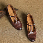 Women's T-Strap Leather Ballet Flats — Ellen Cushioned Buckle Mary Jane