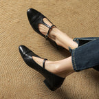 Women's T-Strap Leather Ballet Flats — Ellen Cushioned Buckle Mary Jane