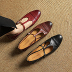 Women's T-Strap Leather Ballet Flats — Ellen Cushioned Buckle Mary Jane