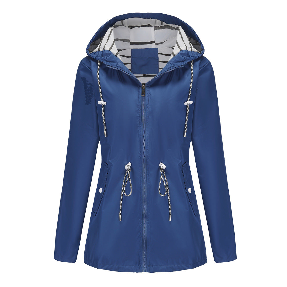 Light Blue Women's Rain Jacket With Hood — Molly Waterproof Drawstring Zip-Up
