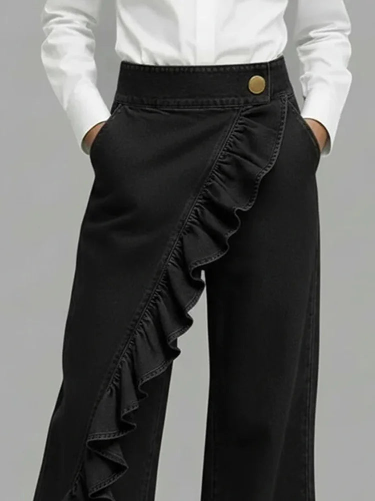 Women's Wide Leg Jeans — Cami Relaxed-Fit Ruffle High-Waisted