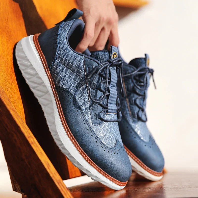 Men's Woven Leather Sneakers — Nicole Cushioned Wingtip Lace-Up