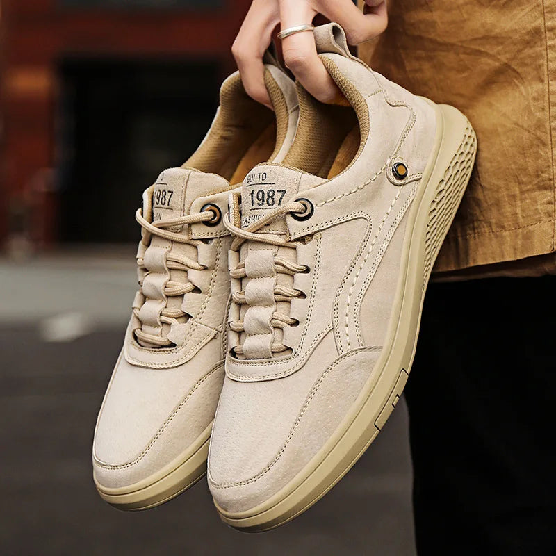 Sand Men's Casual Low-Top Sneakers — Zelda Suede Lace-Up Cushioned