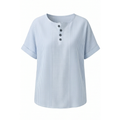 Sky Blue Blue Women's Striped Henley Top — Winifred Relaxed-Fit Button-Front Cotton