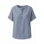 Women's Striped Henley Top — Winifred Relaxed-Fit Button-Front Cotton