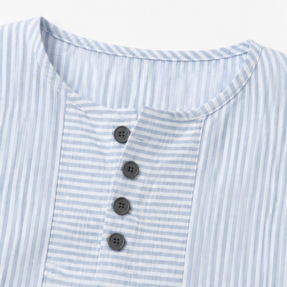 Women's Striped Henley Top — Winifred Relaxed-Fit Button-Front Cotton