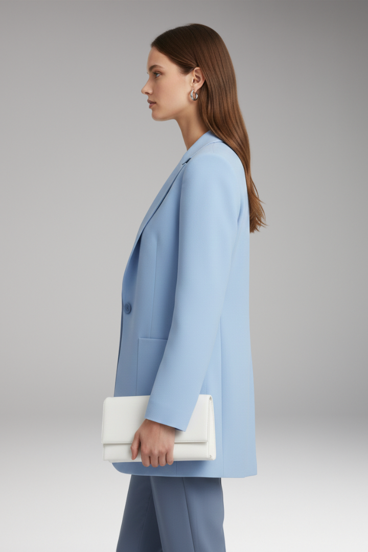Women's Long Blazer — Scarlett Single-Button Patch-Pocket Notched-Collar