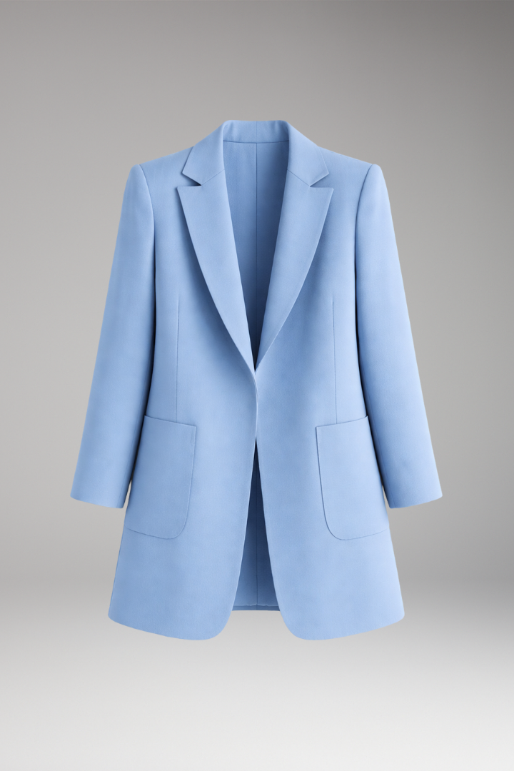 Women's Long Blazer — Scarlett Single-Button Patch-Pocket Notched-Collar