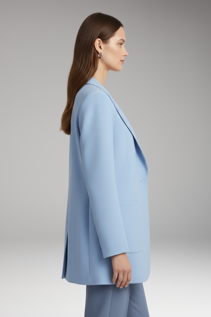 Women's Long Blazer — Scarlett Single-Button Patch-Pocket Notched-Collar