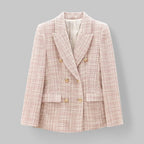 Multicolor Women's Tweed Blazer — Genevieve Tailored Double-Breasted Gold-Button