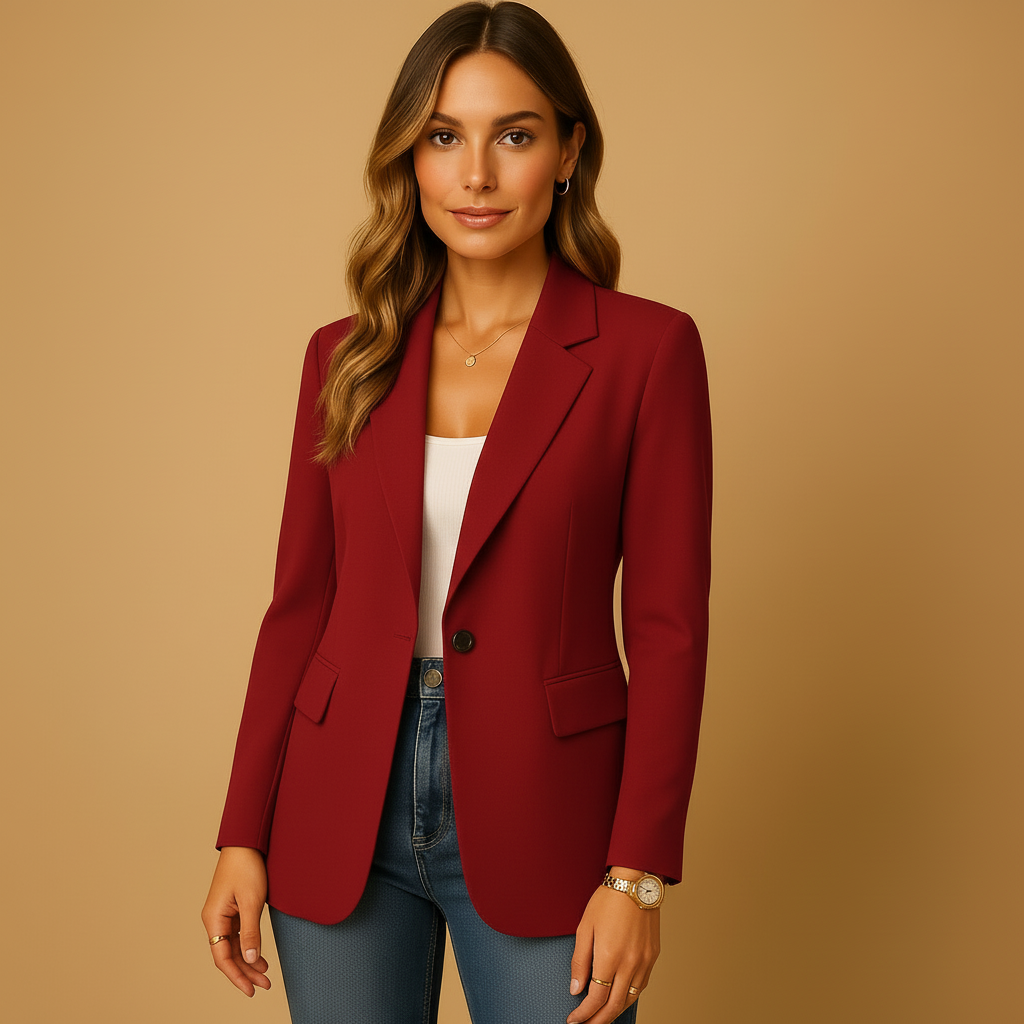 Wine Women's Tailored Blazer — Marlow Structured Single-Button Office