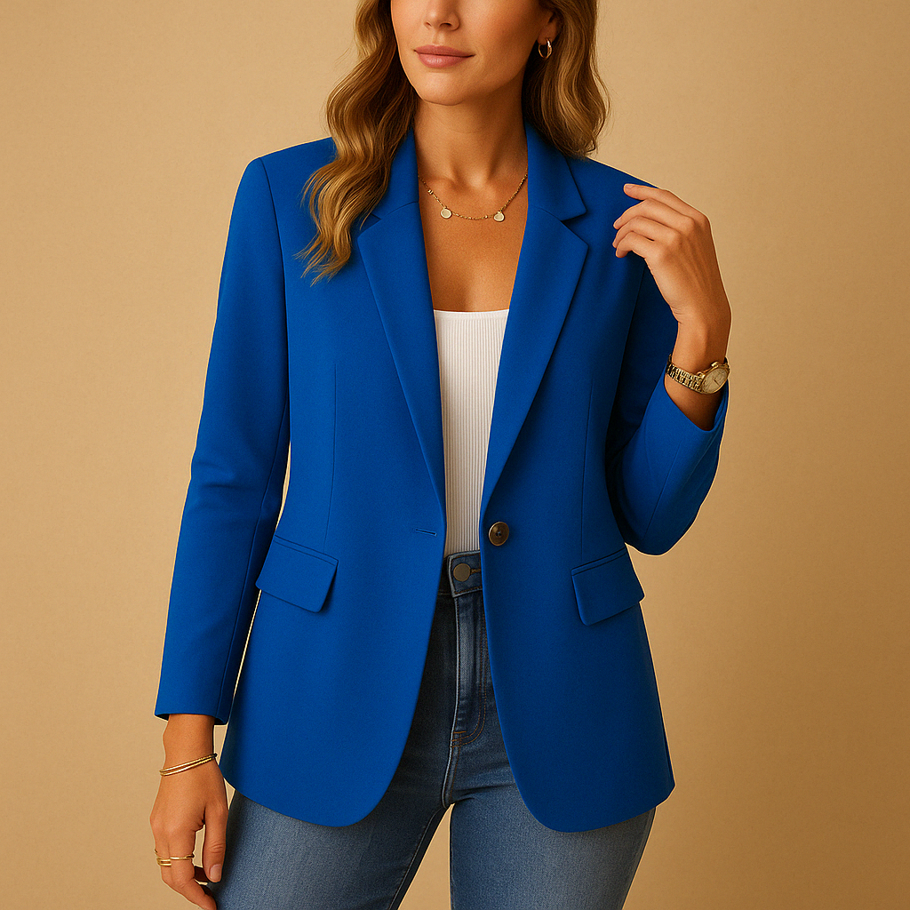 Blue Women's Tailored Blazer — Marlow Structured Single-Button Office
