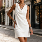 Multi Color Color Women's Cowl Neck Mini Dress — Tess Relaxed-Fit Shift with Pockets