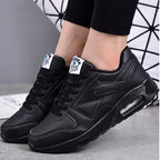 Black Women's Lace-Up Air Cushion Sneakers — Sinead Cushioned Lightweight Sporty - Worn Lifestyle Front