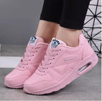 Pink Women's Lace-Up Air Cushion Sneakers — Sinead Cushioned Lightweight Sporty - Crossed Ankles Pose