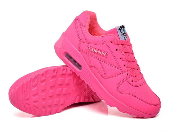 Pink Women's Lace-Up Air Cushion Sneakers — Sinead Cushioned Lightweight Sporty - Studio Product Shot