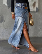 Women's Wrap Denim Maxi Skirt - Model Walking