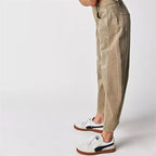 Beige Women's High-Waist Barrel Leg Jeans — Gloria Everyday Relaxed Ankle-Length - Side Leg Closeup