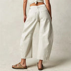 White Women's High-Waist Barrel Leg Jeans — Gloria Everyday Relaxed Ankle-Length - Back Full