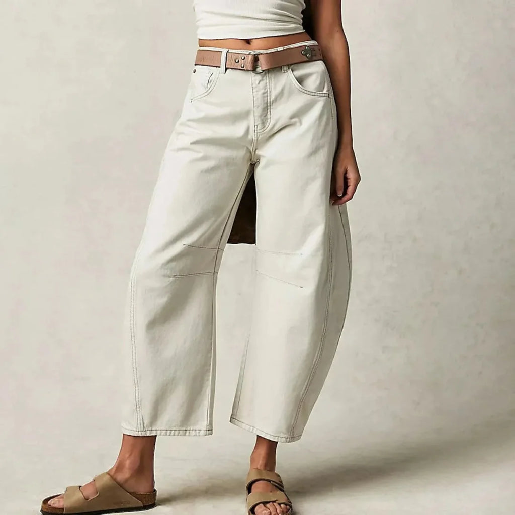 White Women's High-Waist Barrel Leg Jeans — Gloria Everyday Relaxed Ankle-Length - Front Belt Sandals Alt