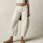White Women's High-Waist Barrel Leg Jeans — Gloria Everyday Relaxed Ankle-Length - Front Belt Sandals Alt
