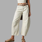 White Women's High-Waist Barrel Leg Jeans — Gloria Everyday Relaxed Ankle-Length - Front Belt Sandals