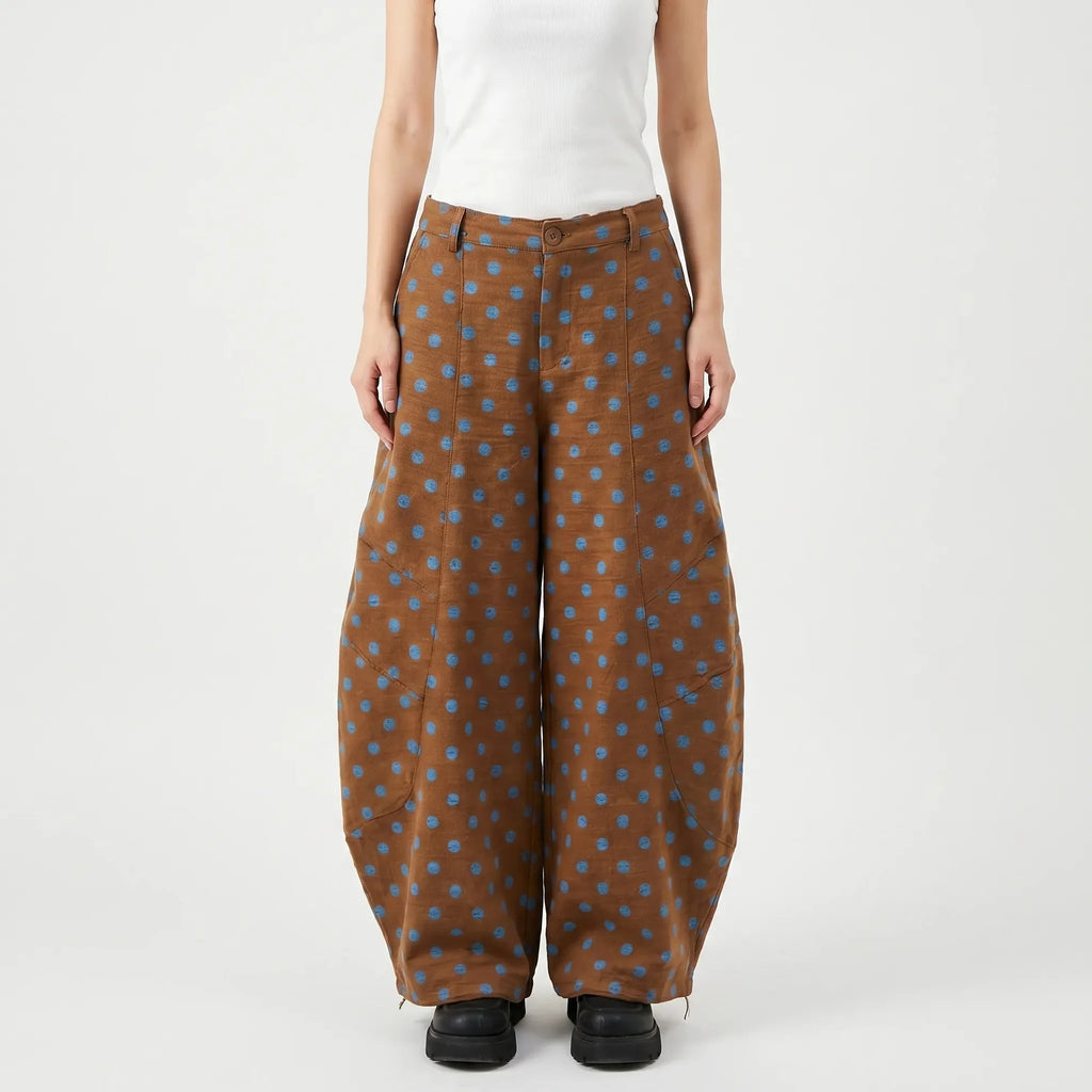 Brown Women's Barrel Leg Jeans — Hailey Wide-Leg Polka High-Waisted - Front Crop