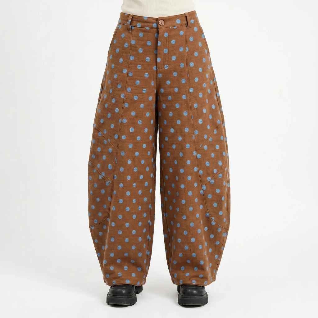 Brown Women's Barrel Leg Jeans — Hailey Wide-Leg Polka High-Waisted - Front Full