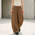 Brown Women's Barrel Leg Jeans — Hailey Wide-Leg Polka High-Waisted - Model Walking
