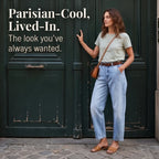 Light Blue Women's High-Waisted Cropped Barrel Leg Jeans - Standing Door Pose