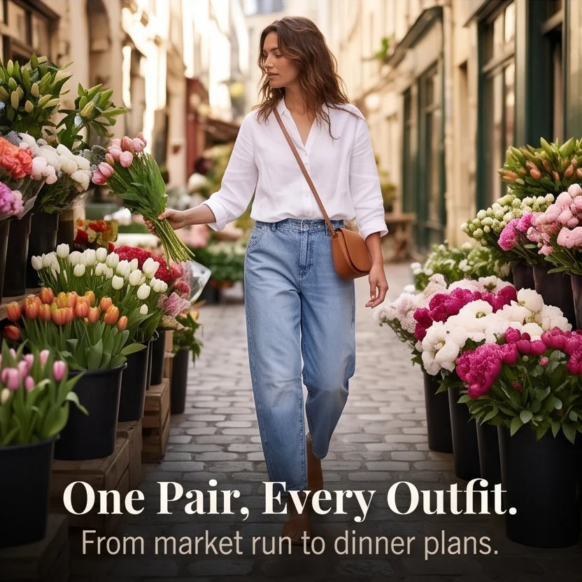 Light Blue Women's High-Waisted Cropped Barrel Leg Jeans — Lyra Light-Wash Curved-Seam - Walking Flower Market